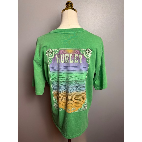 Hurley Other - Hurley Graphic T-Shirt Men Medium Green Excellent Surf Retro Sunset Floral Tee